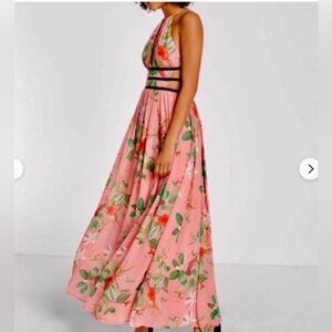 Express Floral Pink Halter Maxi Dress with Cutout Waistband